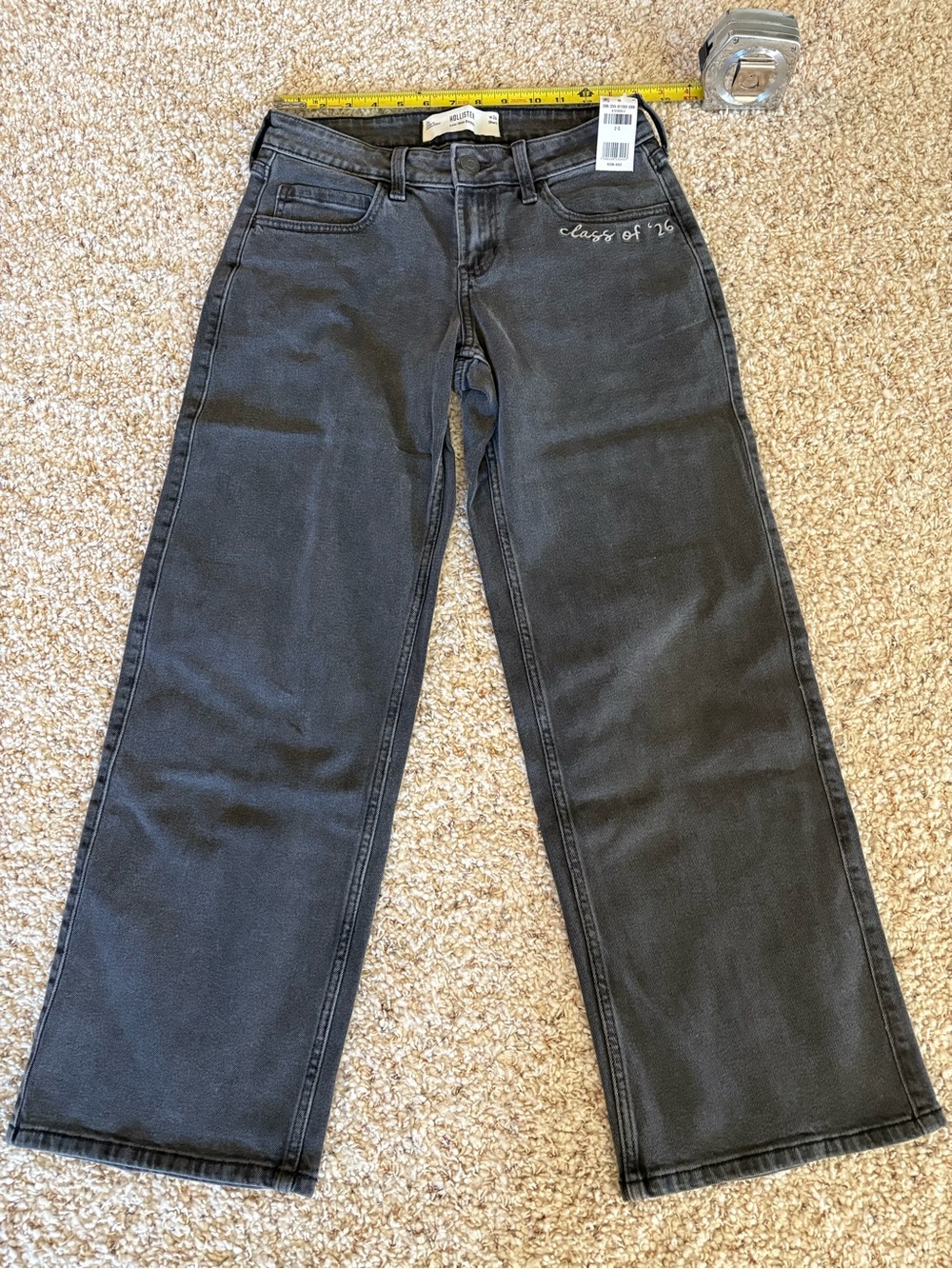 Hollister Black Wide Leg Jeans with 'Class of '26' Hip Embroidery